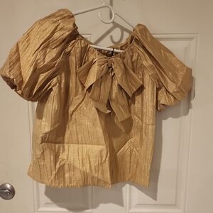 Zara Metallic Gold Blouse with Puff Sleeves